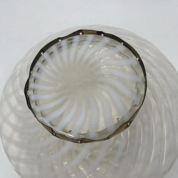 Antique Mt. Washington Opalescent White Swirl Optic Glass Vase Metal Band Base - Picture 4 of 7